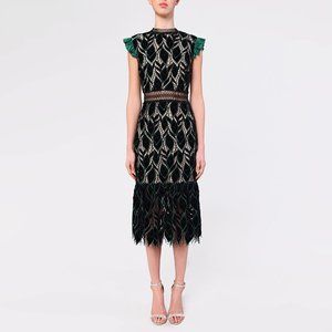 NWT Black Green Cut Work Velvet Midi Dress (M)